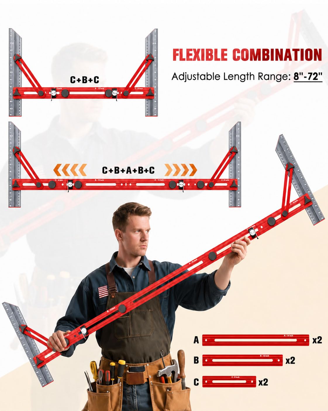 SNEZHANA Outil de gabarit pour marches d'escalier, outil de mesure multi-usages, jauge de marche d'escalier, pour des mises en page précises de rehausseur d'escalier