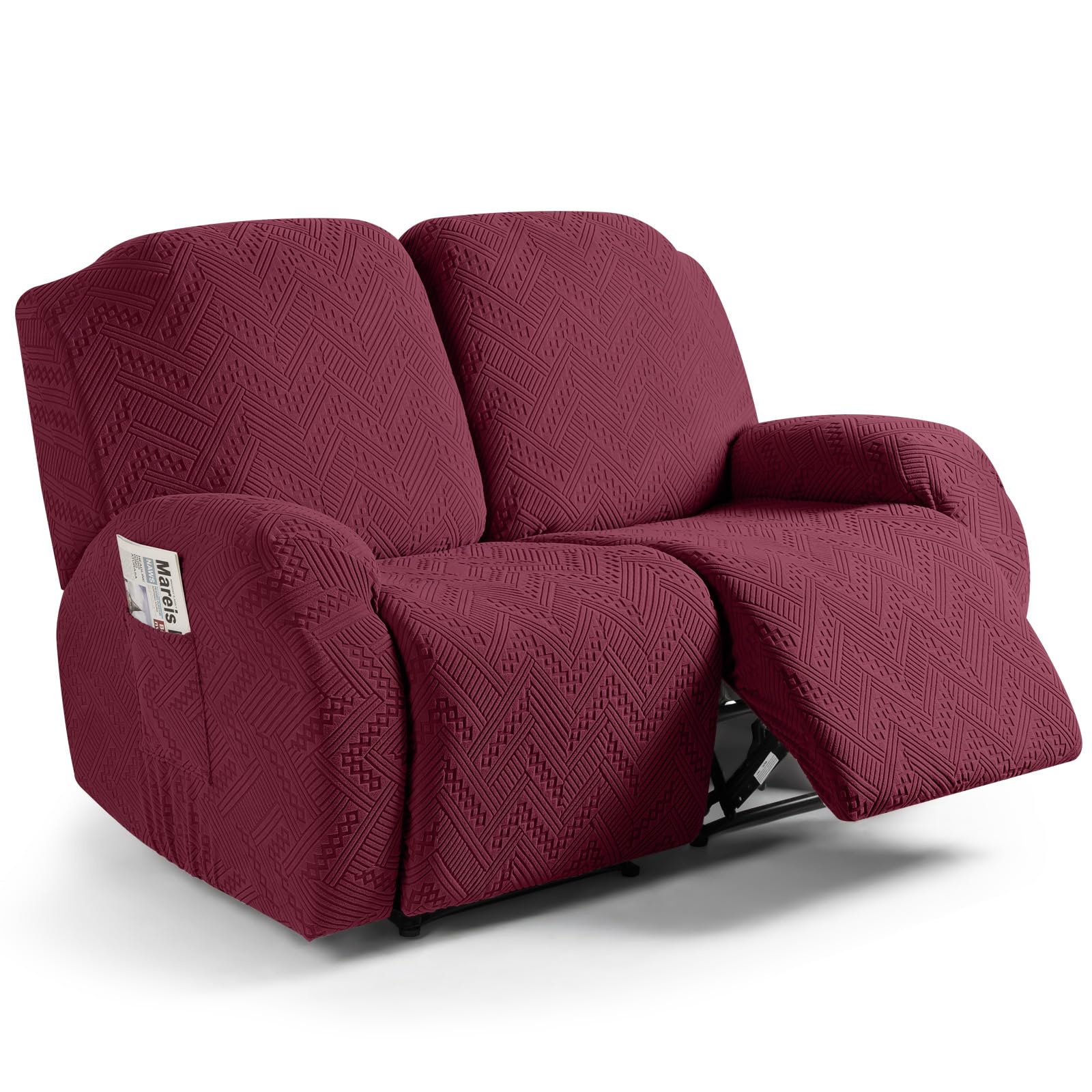 Ruaozz Loveseat Recliner Covers, Soft Stretch Sofa Slipcover, Wine