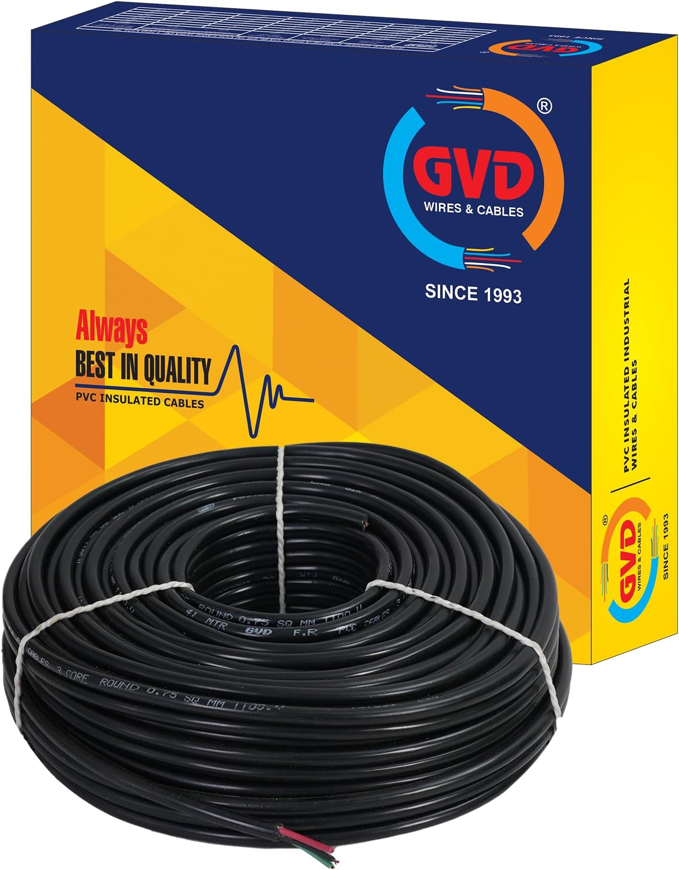 GVD PVC & FR Insulated 3 Core Flexible Copper Wires & Cables for Home & Domestic Industrial Electric Wiring, Electric Wire (Black) (20 Mtr, 2.5MM)