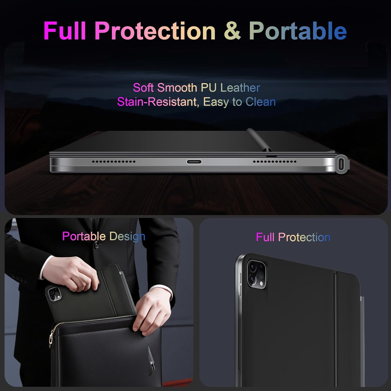 iPad Pro 13 inch Case with Keyboard (M5 2025 M4 2024), Strong Magnetic iPad Case with 130° Adjustable Stand, Multi-Touch Trackpad, 7-Color Backlight, Quiet Typing, Durable Protective Surface