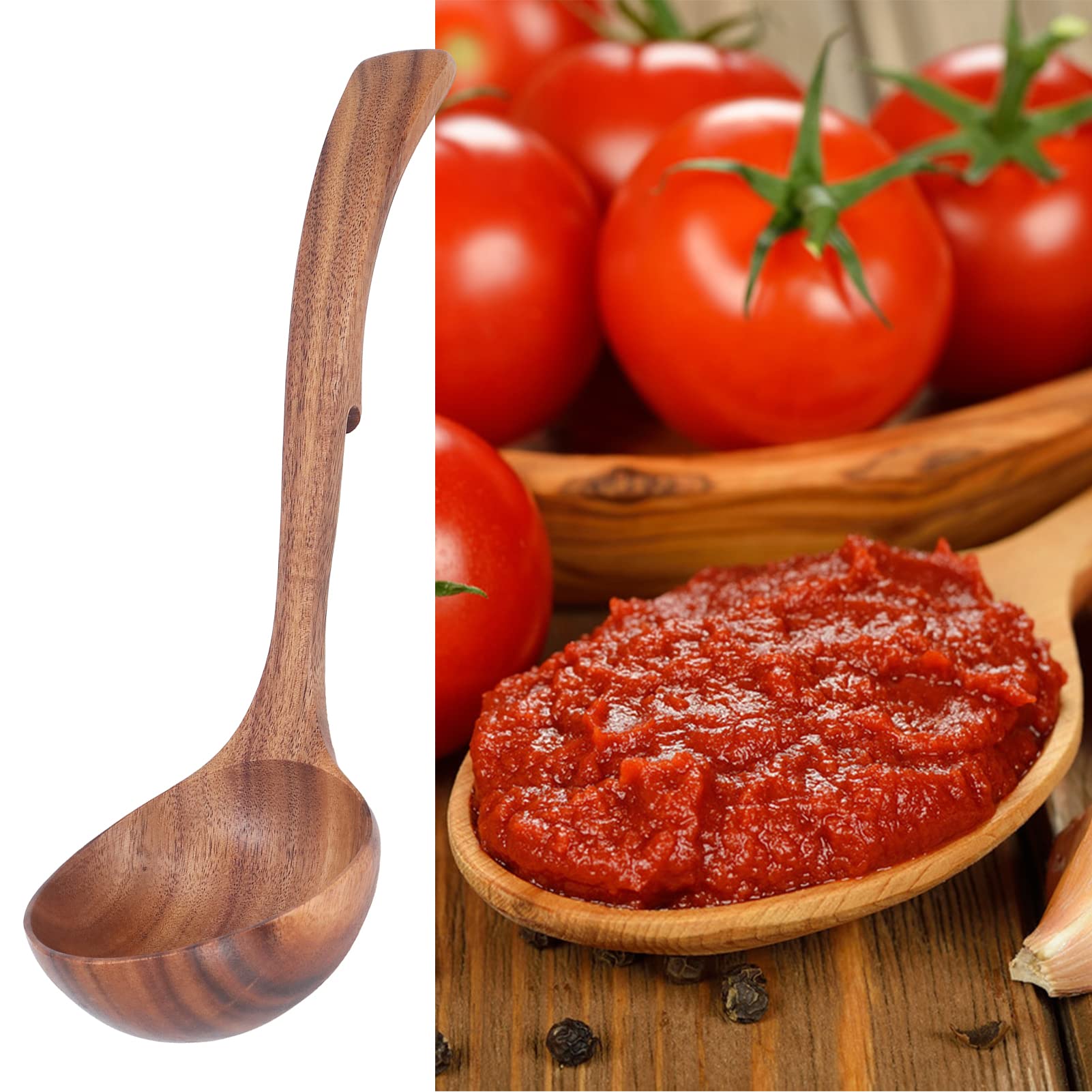 Mestolo di Legno,Manico Lungo Mestolo di Zuppa di Legno Cucchiaio da Portata Stoviglie Cucchiaio da Mestolo da per Mescolare la Zuppa Degustazione Capovolgere (grande cucchiaio a uncino)