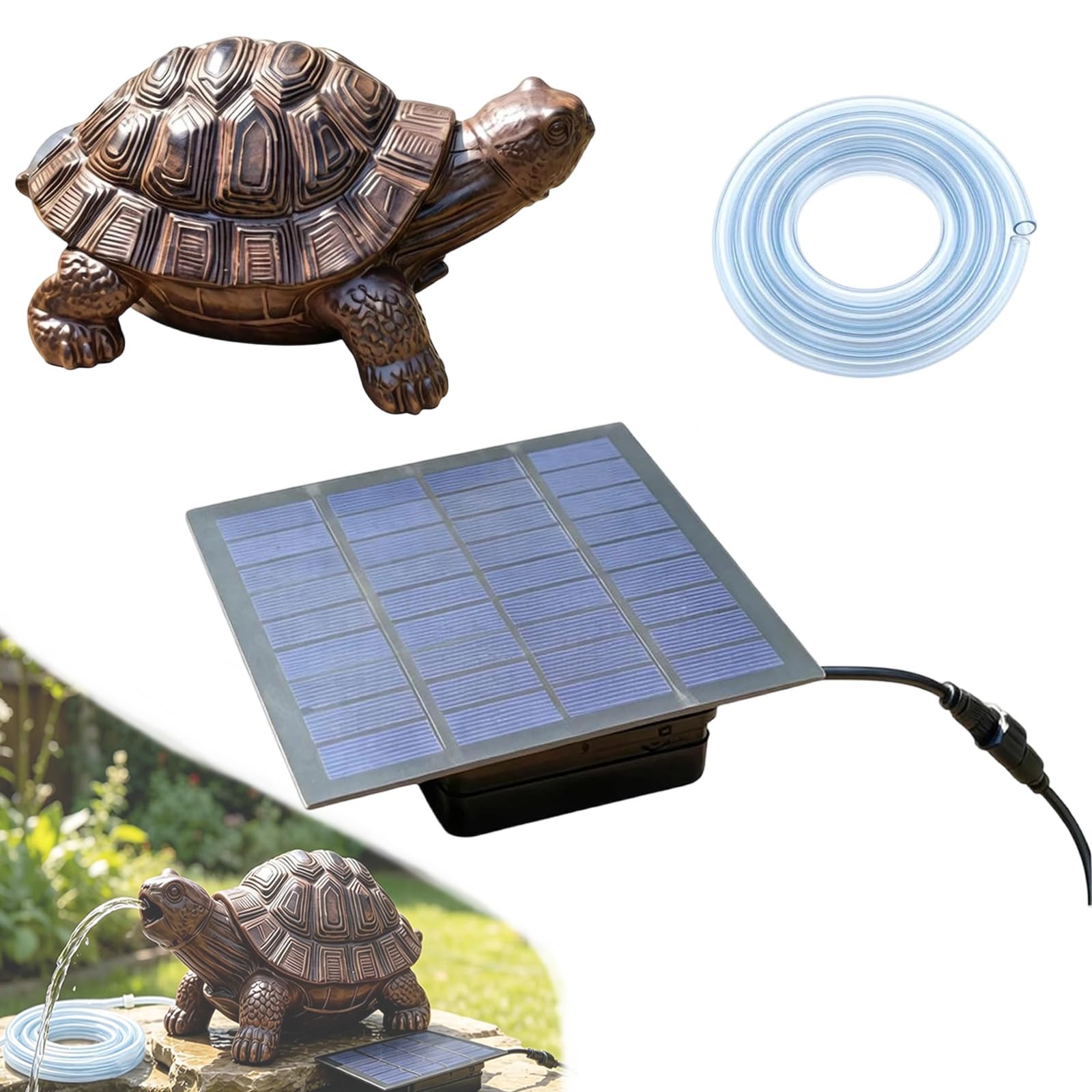 Solar Powered Garden Turtle Water Fountain - Resin Turtle Fountain, Outdoor Water Feature Statue Decorative, Solar Water Features for the Garden & Small Ponds