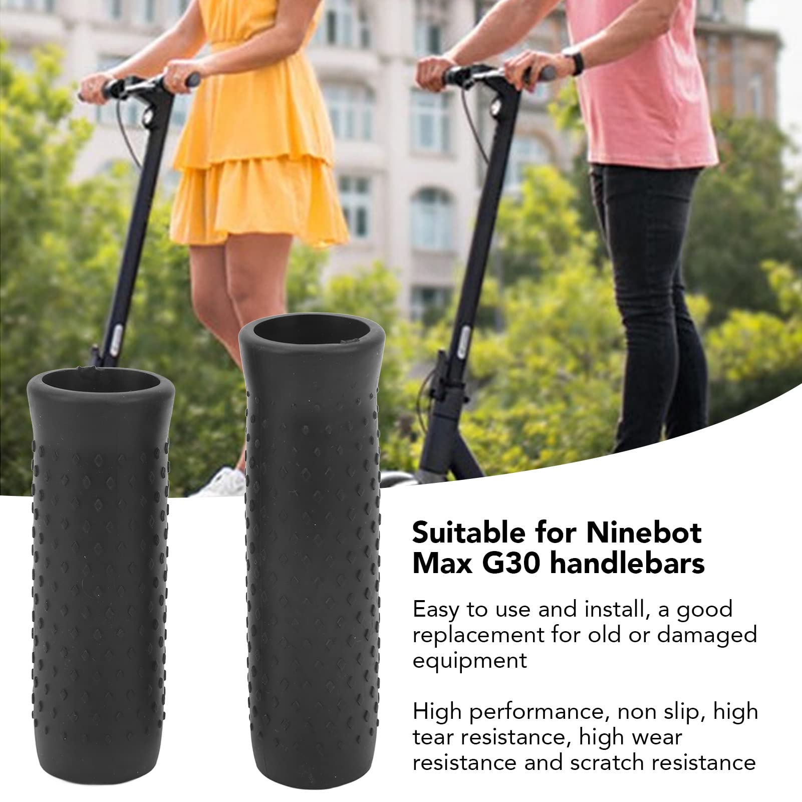 Scooter Handlebar Grips, 39mm/1.5in Electric Bike Handle Bar Grips Anti-Slip Silicone Scooter Handle Grip for NinebotMAX G30 (Black)