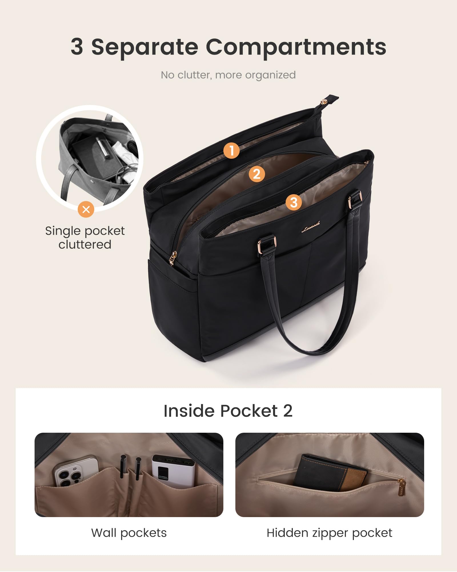 LOVEVOOK Borsa per computer portatile da donna, con scomparti multipli