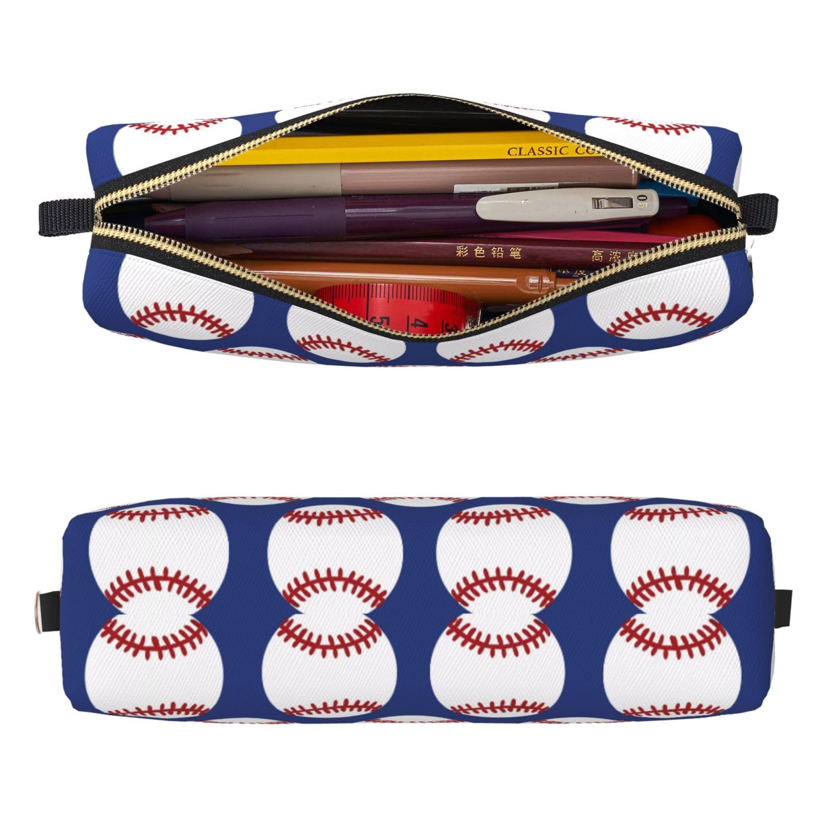 Mexpekil Leather Pencil Case for Girls Boys Baseballs Small Pen Organizer Bag Zipper Slim Multi-Use Pouch for School Supplies Kids Adults