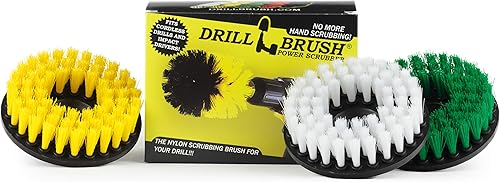 Miniatura 10 de Suministros de limpieza - Cepillo de taladro - Kit de 3 cepillos - Blanco suave para cuero, vidrio, alfombra - Amarillo Medio para superficies