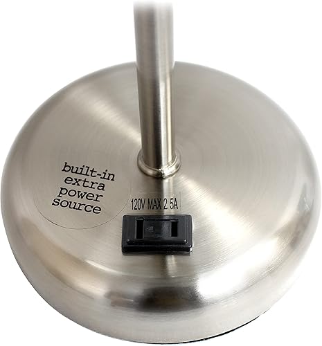 Miniatura 2 de LimeLights LT2024-PRP-LB Lámpara de escritorio de acero cepillado de 19.5 pulgadas con salida de carga y pantalla de tela de tambor para sala de