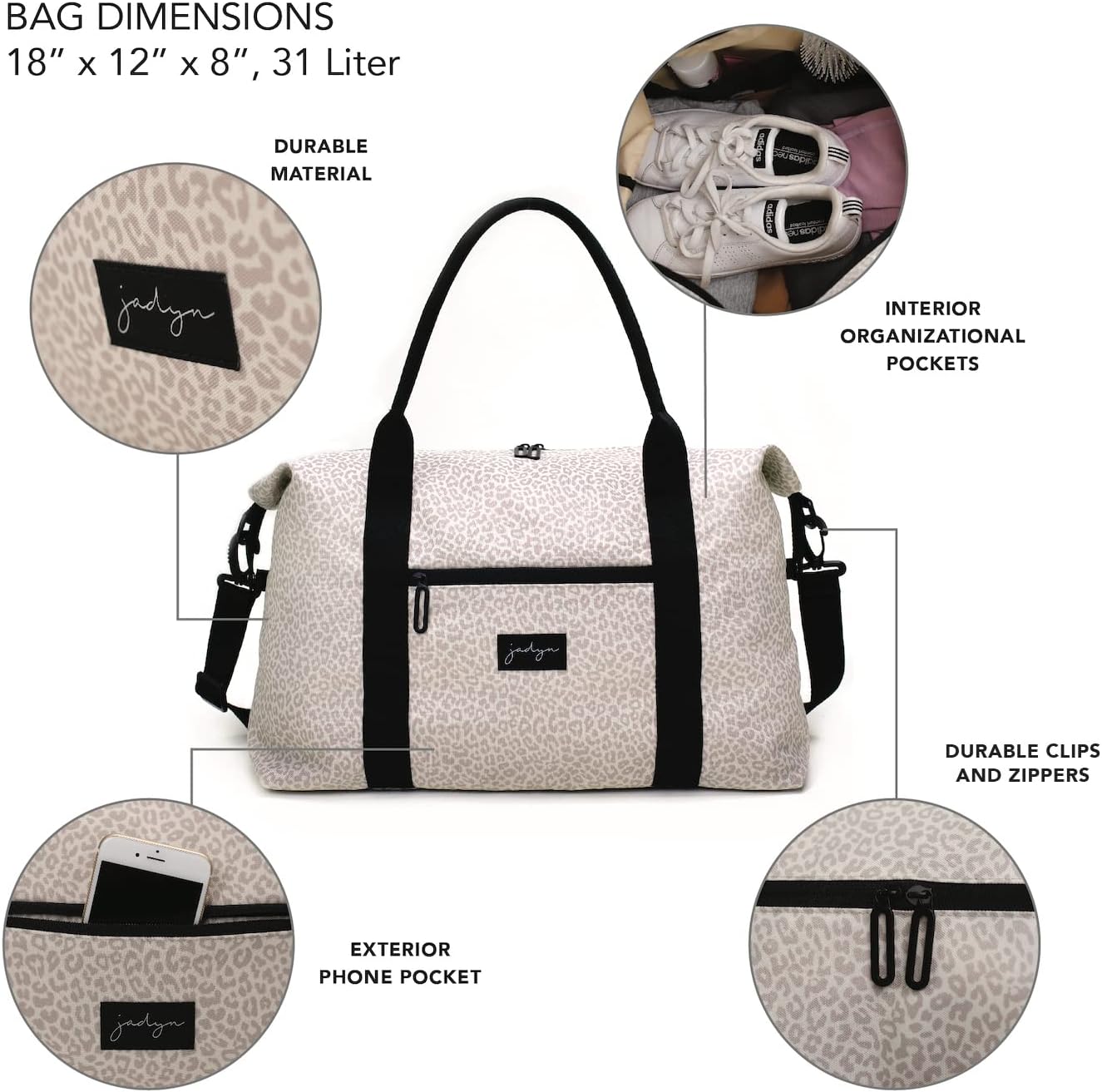  | Jadyn Lola Travel Bag, Weekender/Overnight Duffel, Gym Tote Bag for Women (Desert Leopard) One Size | Travel Duffels