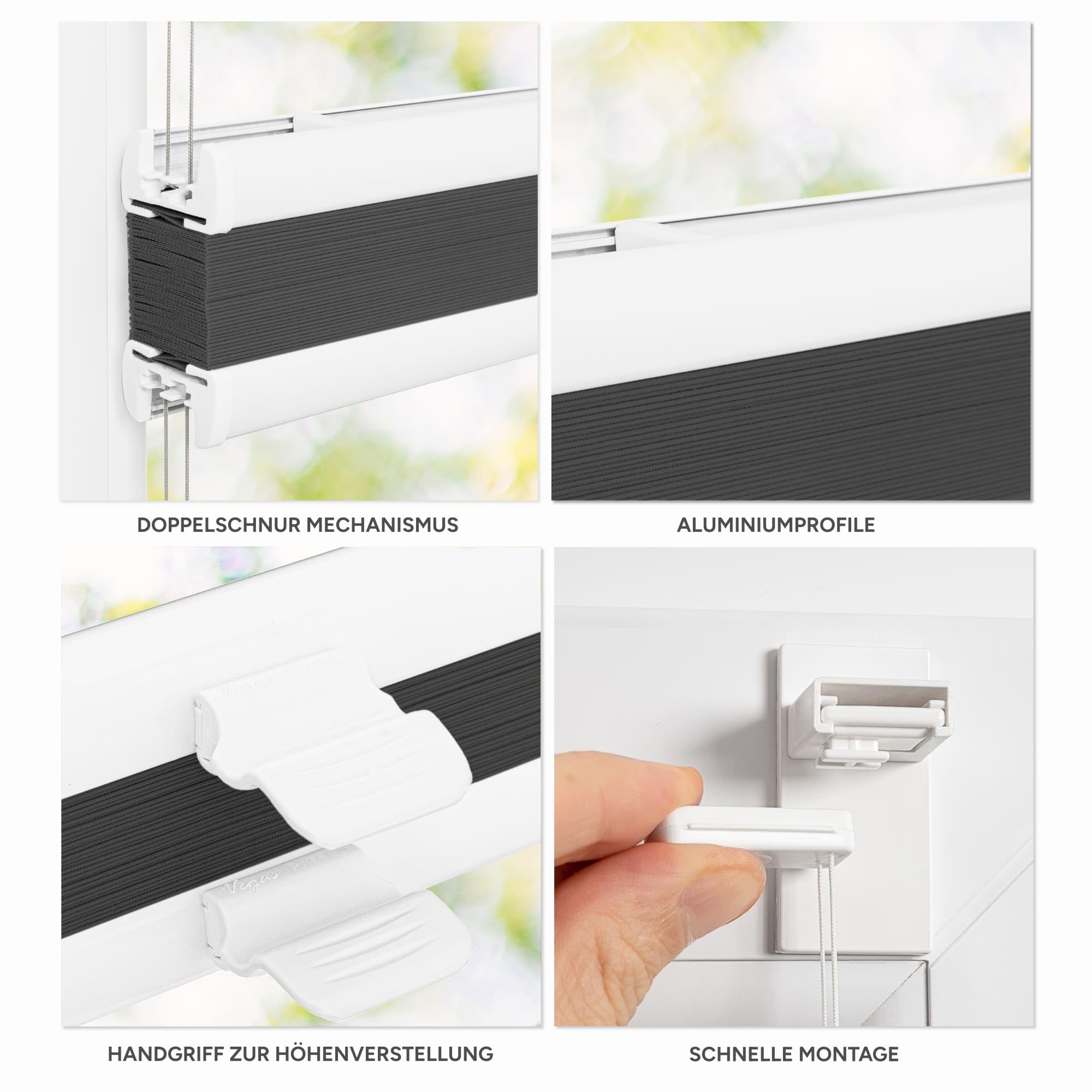 Estika Store plissé sans perçage, sur Mesure -60 x 80 cm - Anthracite - Store plissé à Coller, occultant, Thermique, pour fenêtres, sans percer, avec kit de Montage