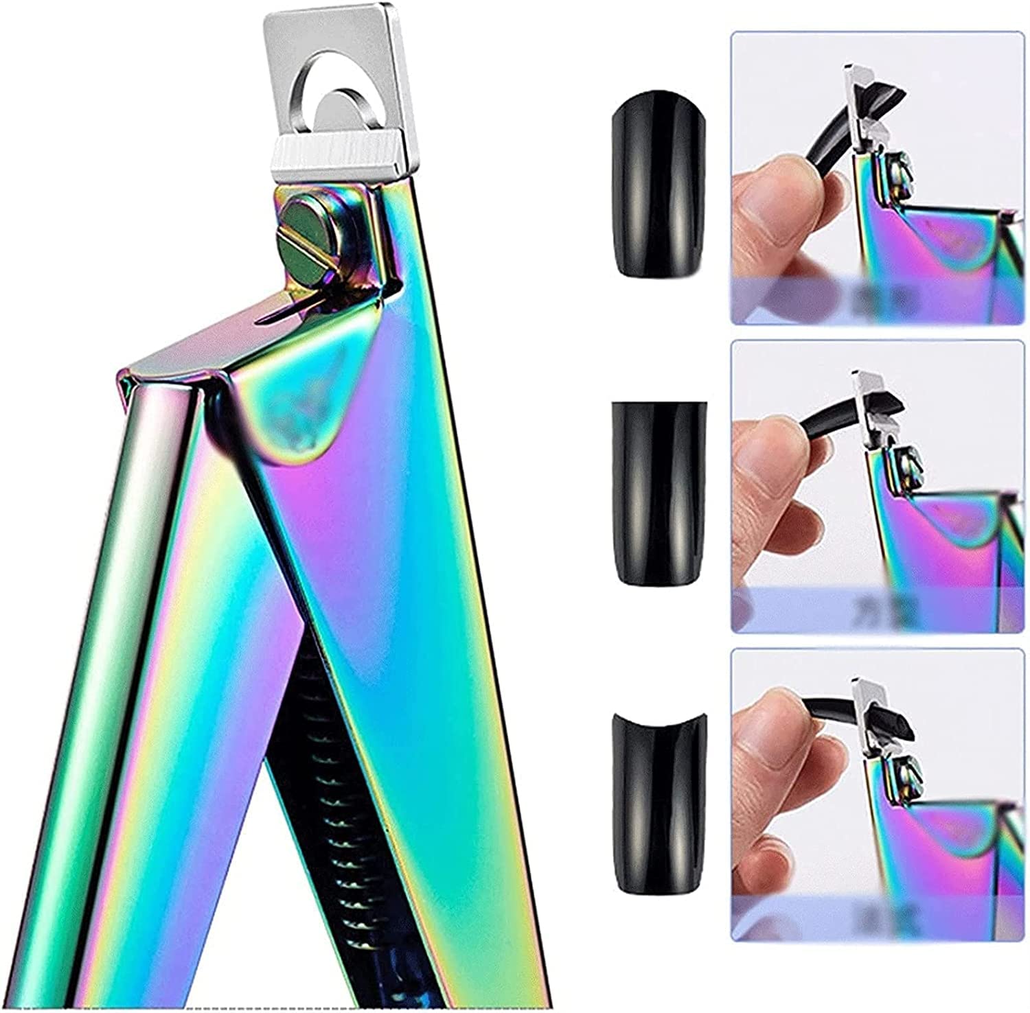 Tagliaunghie per unghie acriliche, tagliaunghie professionale a forma di U, tagliatore dritto a ghigliottina per unghie finte, strumenti in acciaio inox manicure colore arcobaleno per salone (4pcs)