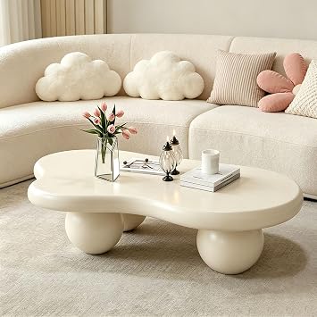 46" White Cloud Coffee Table Abstract Low Center Table Accent Center Table