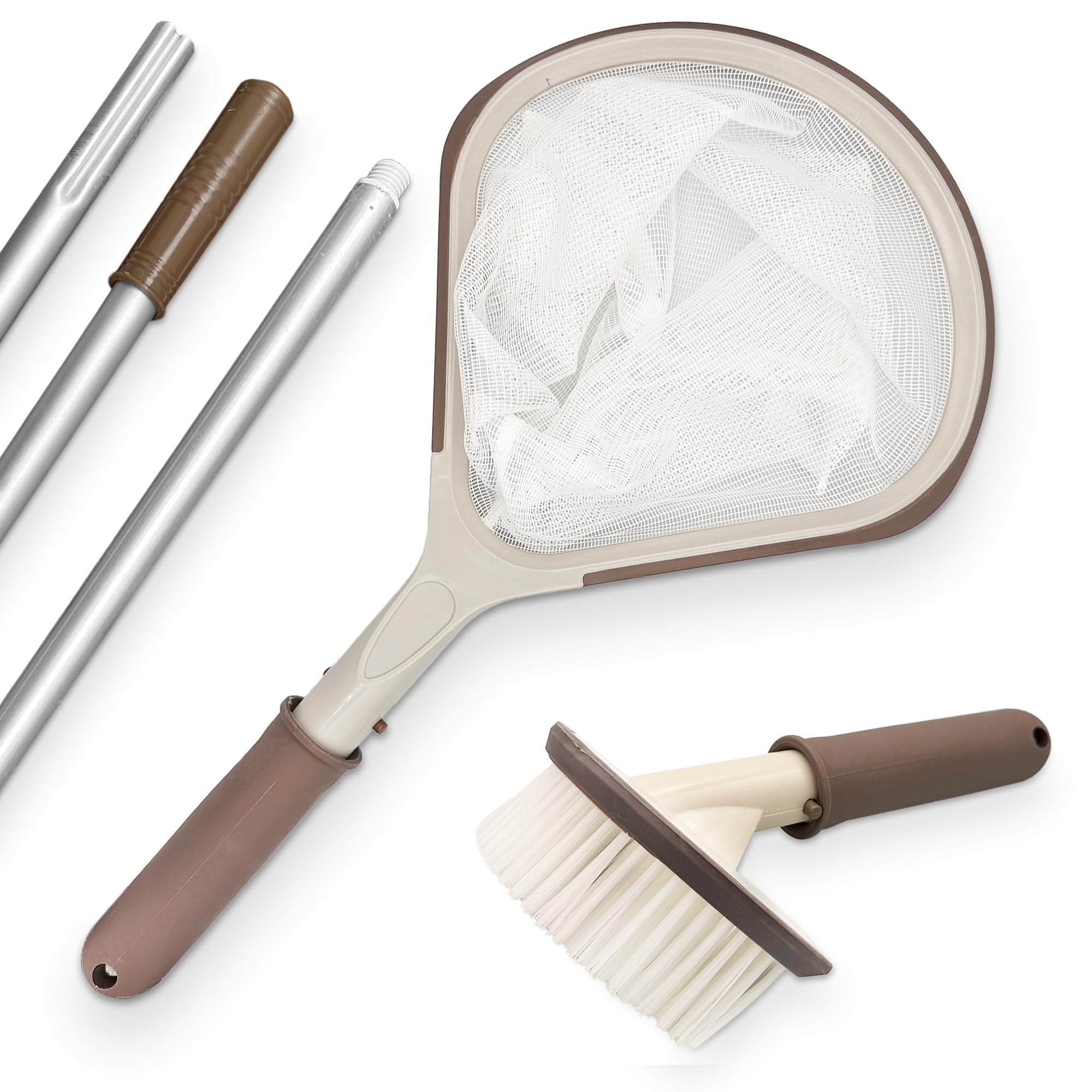 Sunik Spa Poolreinigungsset - Whirlpool Reiniger Set 3-teilig - Whirlpool Zubehör Wartungsset mit Teleskopstange, Kescher klein & Bürste - Whirlpool reinigungsset für Pools & Spa