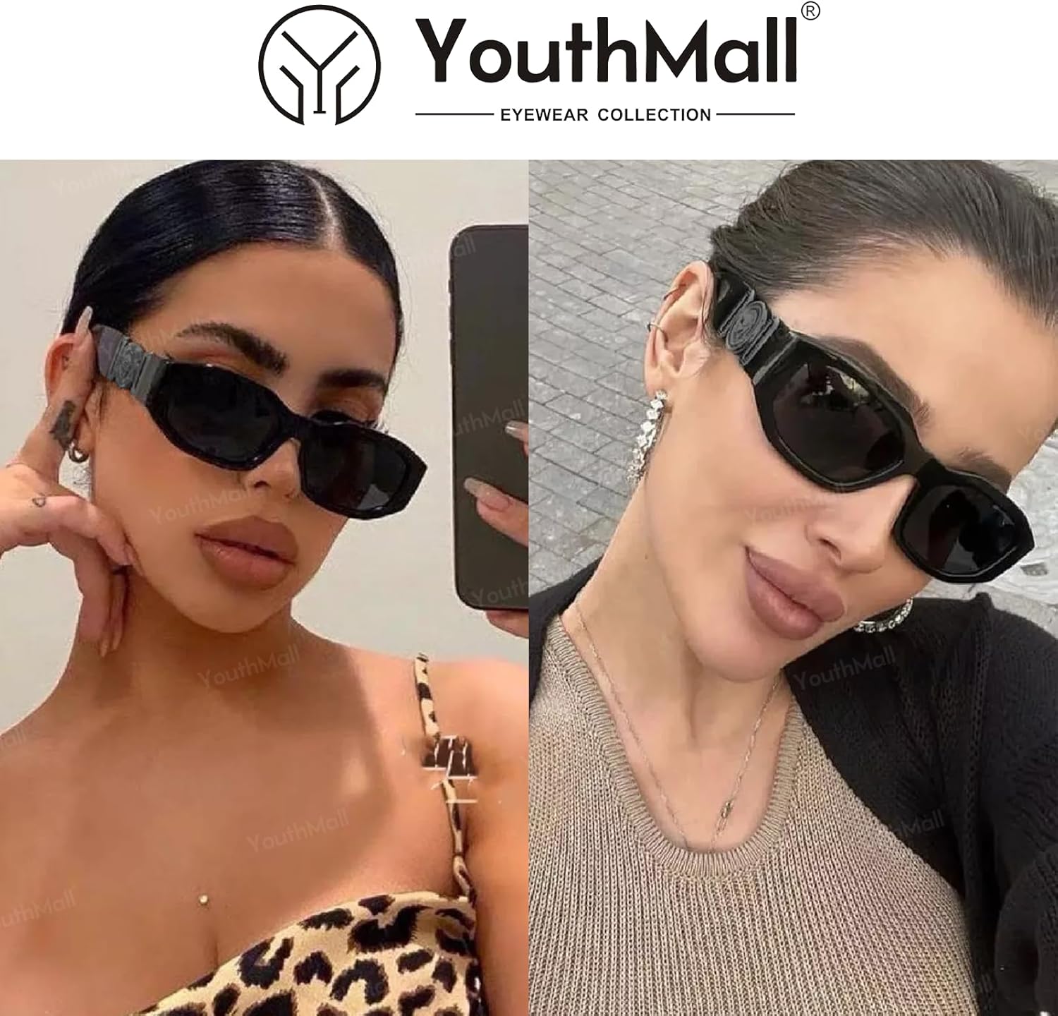 Retro Rectangle Sunglasses for Women Men Trendy Thick Square Sun Glasses 90s Vintage Black Shades - Image 3