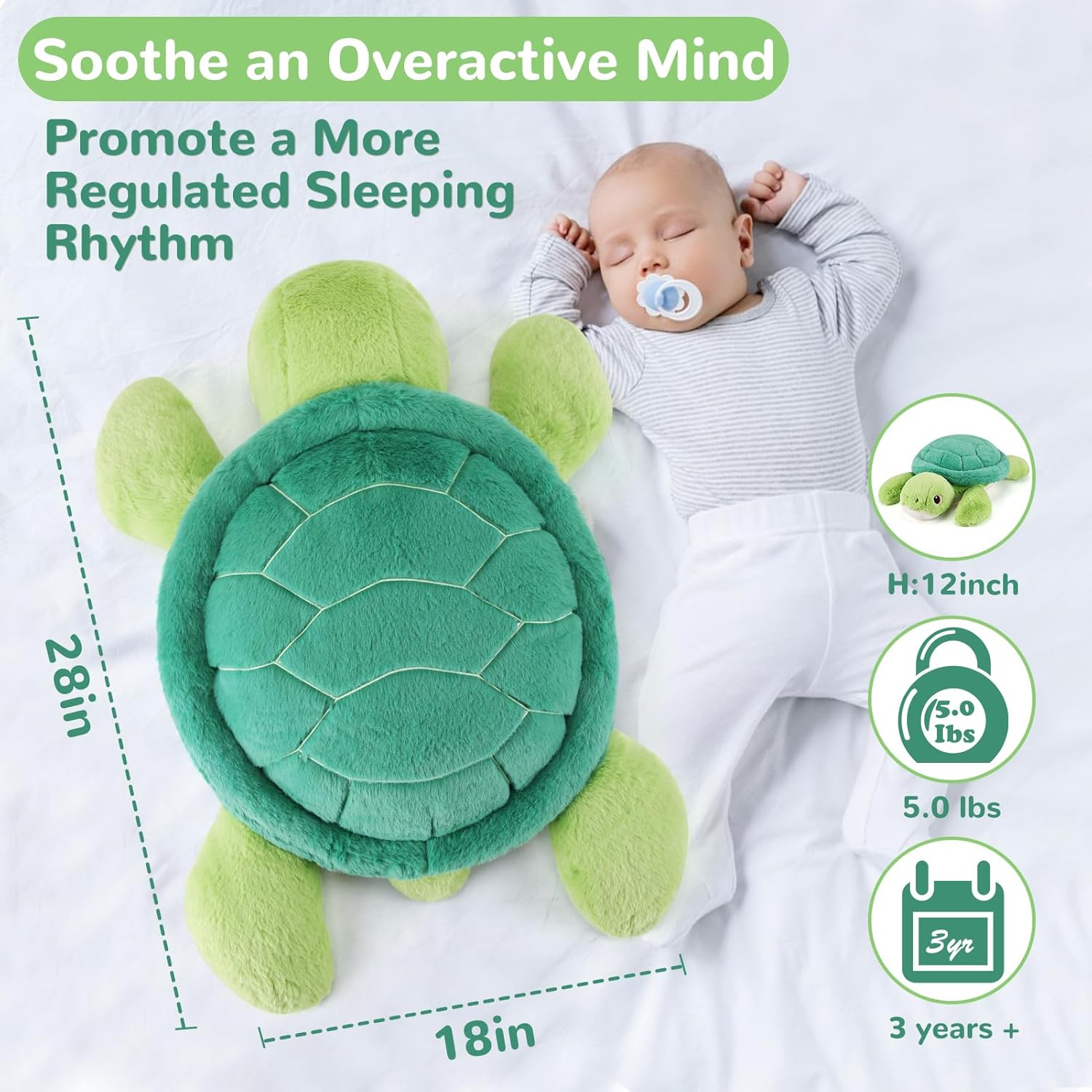 gnomantic Turtle Weighted Stuffed Animals - 28 Inch 5.0 Pounds Weighted Plushies Sea Turtle Stuffed Animal - Large Tortoise Plush Pillow - Cute Plush Toy Gifts for Kids & Adults (28" 5.0 lbs)