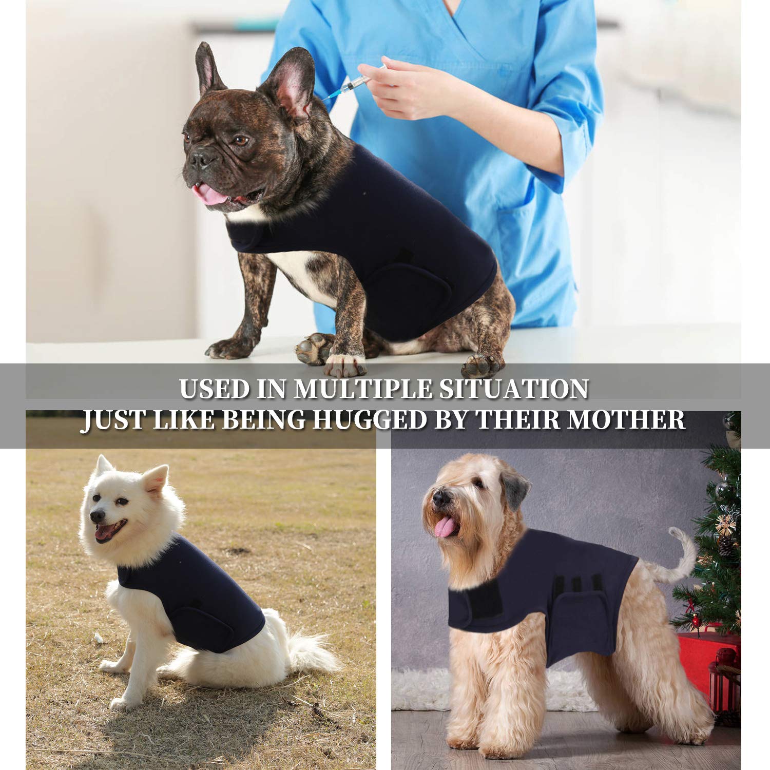 Abrigo de ansiedad para perro, chaqueta para alivio de la ansiedad, utilizado para mantener la comodidad para perros con miedo de los fuegos artificiales/tormenta de trueno. (S,azul marino).