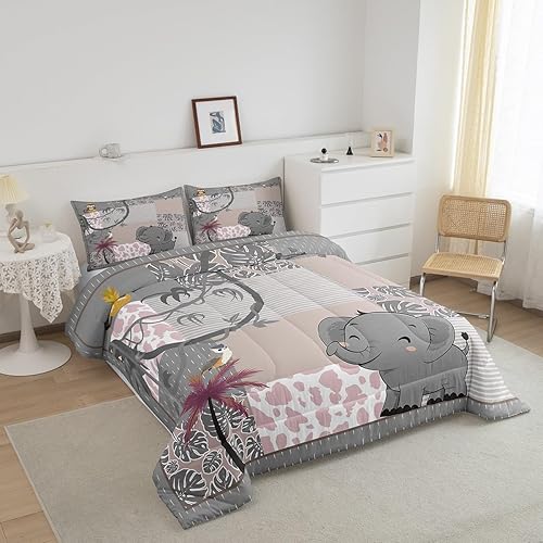 Miniatura 2 de Lindo Juego de Edredón de Elefante Juego de Ropa de Cama de Animales de Dibujos Animados para Niños Niñas Mujeres Adultos Edredón de Hojas