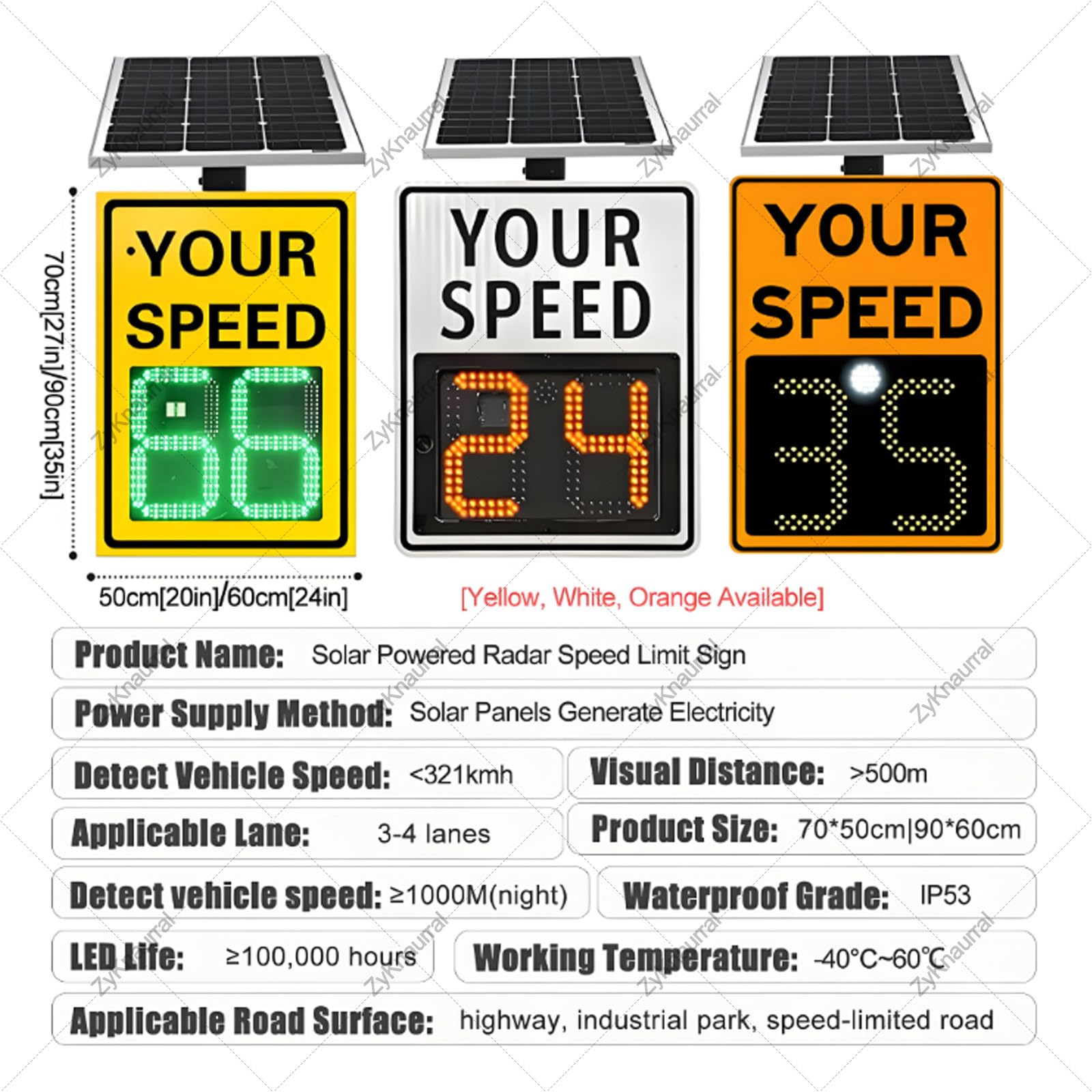 Señal de visualización de velocidad de retroalimentación de radar con energía solar, señal de límite de velocidad de radar solar LED, distancia visual: más de 500 m, con película