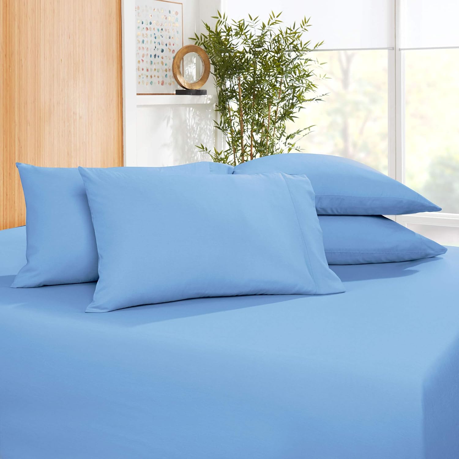 Extra Deep Pocket Sheets - Bamboo Blend 7-Piece 21” Bed Sheet Set – Bamboo and Microfiber Blend – Extra Deep Bed Sheet – Ultra Deep Sheets for Deep Pockets Mattress - Split King Size - Calm Blue