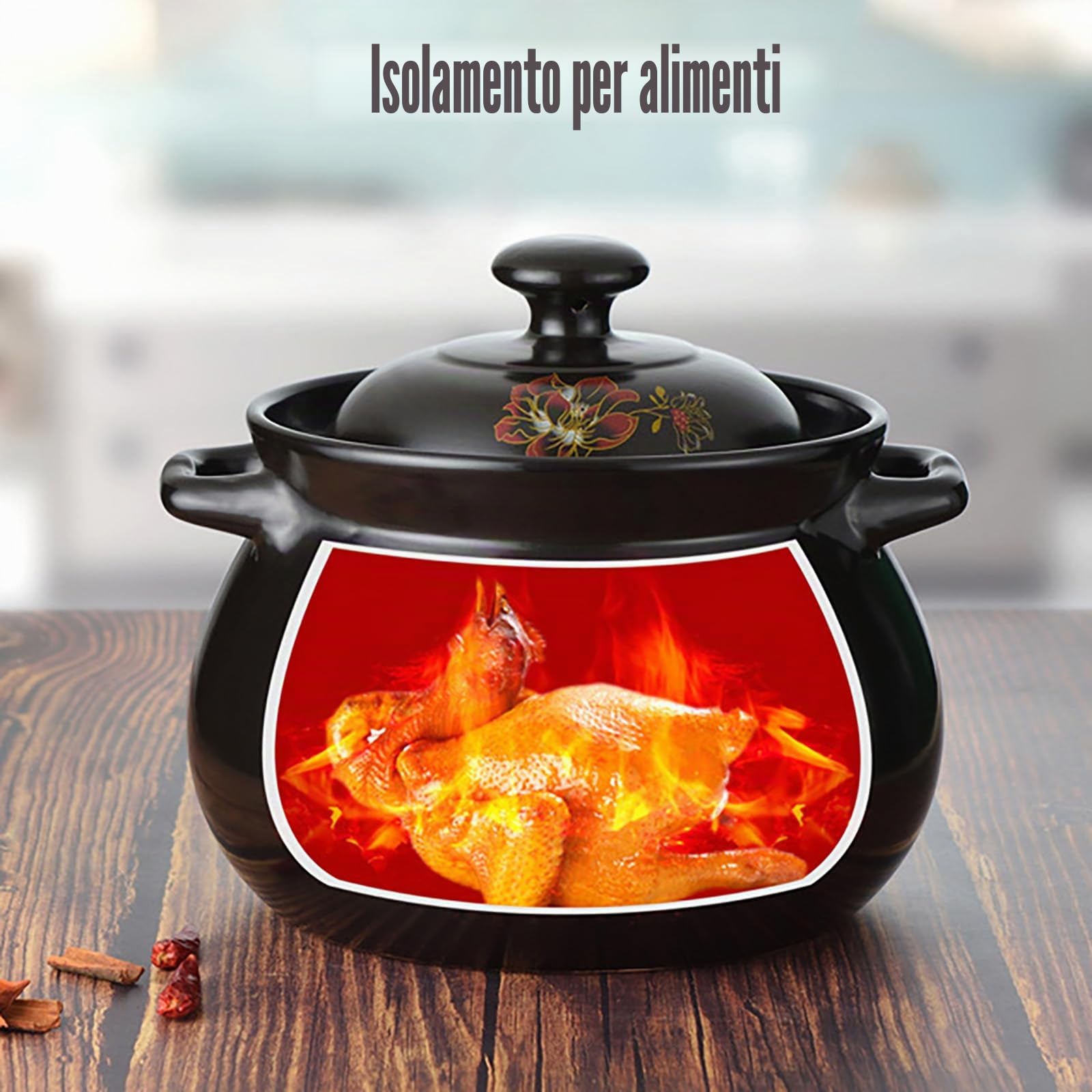 YLME Casseruola con Coperchio pentola in Terracotta di Grandi Dimensioni per Cucinare stufati zuppe Riso e Piatti brasati Adatta Sia ai fornelli Che al Forno,3L