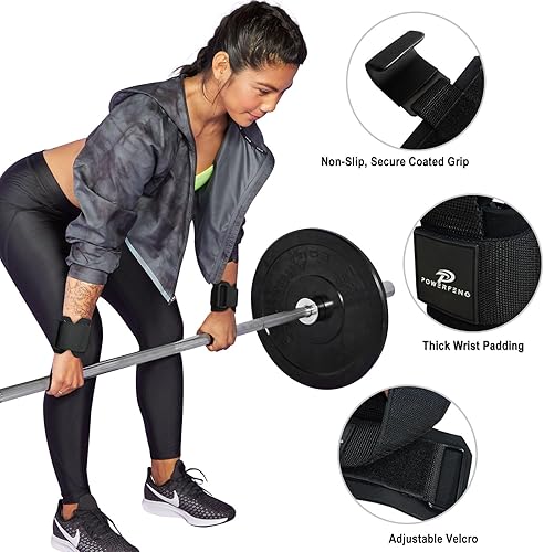 Miniatura 3 de Ganchos de elevación para levantamiento de pesas ganchos de levantamiento de pesas, correas de muñeca, soporte de agarre de mano para levantamiento