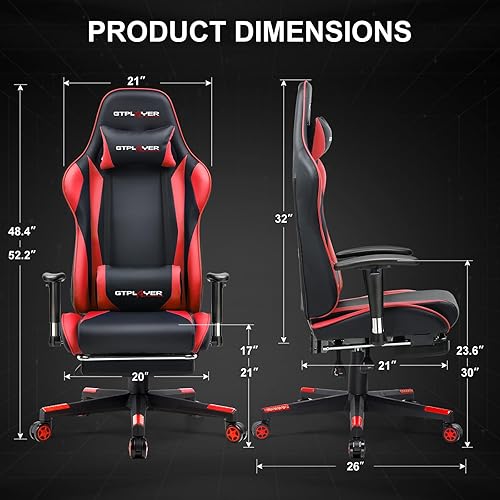 Miniatura 3 de GTRACING Silla de Gaming con Reposapiés, Silla Ergonómica de Escritorio para Juegos de Computadora, Silla de Gaming Reclinable con Ajuste de Altura