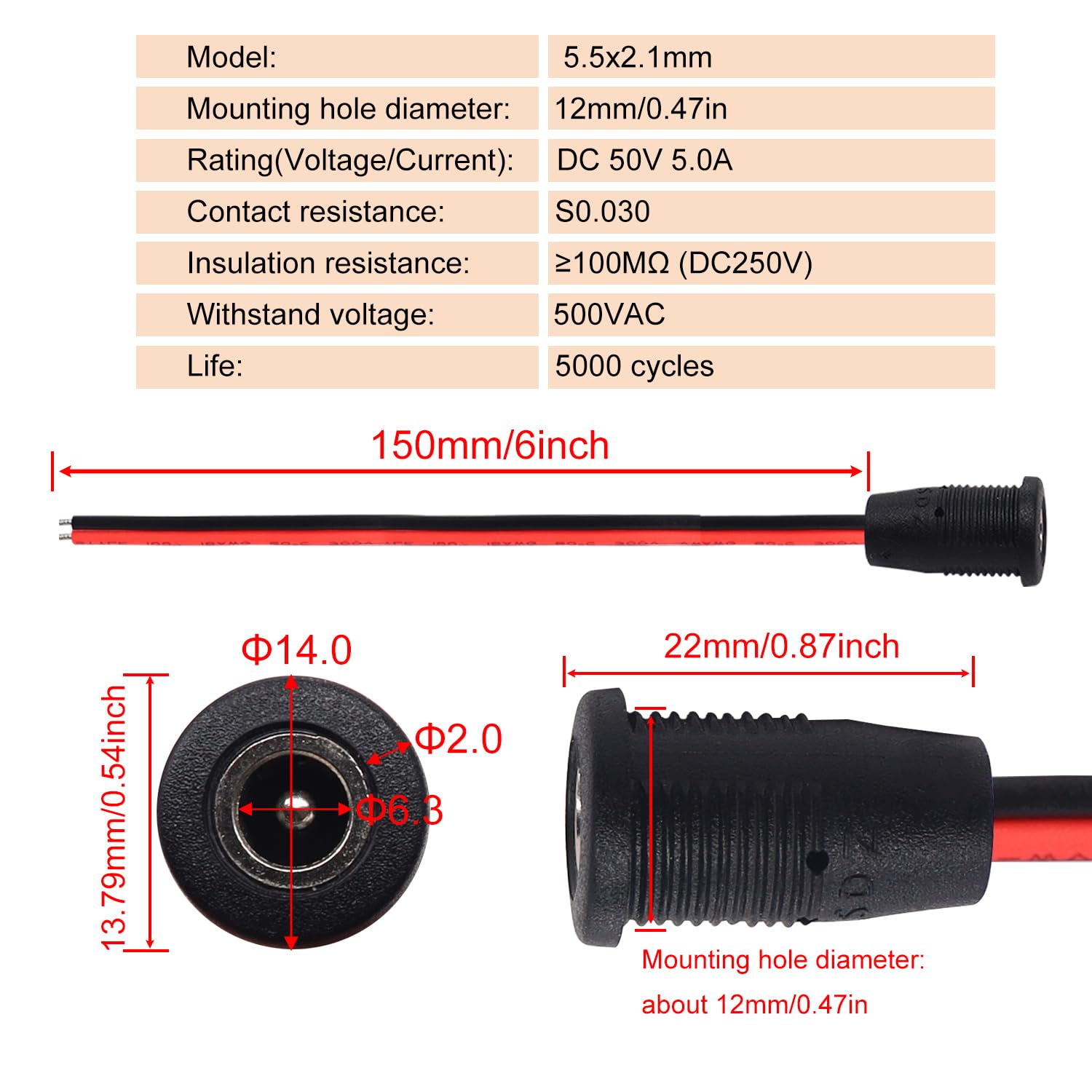 Amazon | weideer 5個 10A DC-099 DC電源ジャックコードソケット 5.5x2