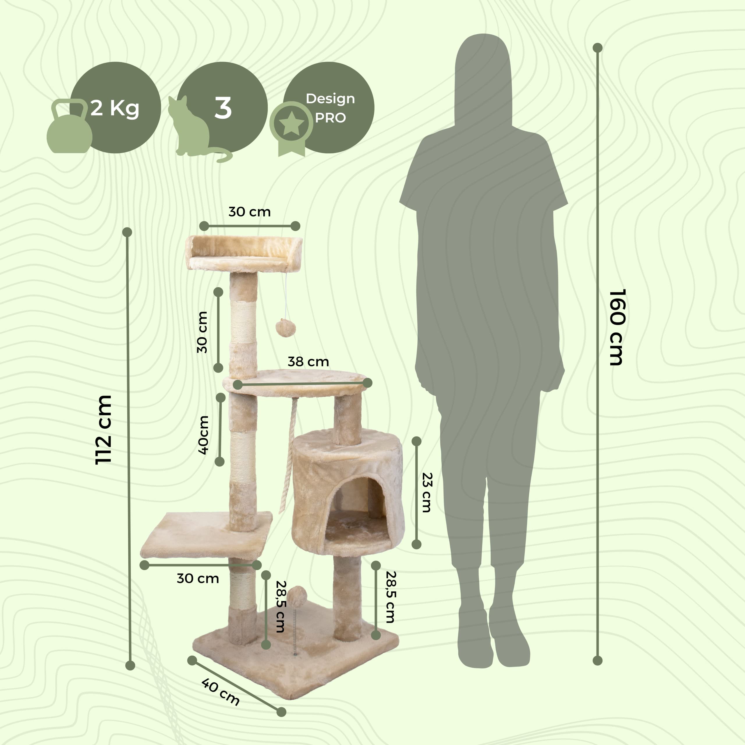 Tiragraffi Per Gatti Modello Silvestre - Con Piattaforme, Ripari E Corda Di Sisal, Grigio, Supporto 10 Kg - Foto 2