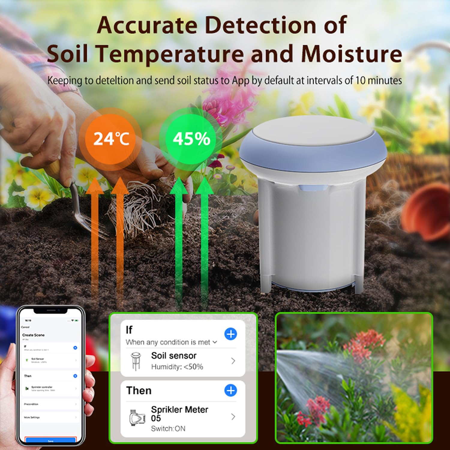 Inteligentny czujnik wilgotności gleby WiFi, czujnik gleby Bluetooth, termometr pokojowy, wewnętrzny tester gleby, inteligentny czujnik roślin, kompatybilny z aplikacją Alexa Tuya/Smart Life