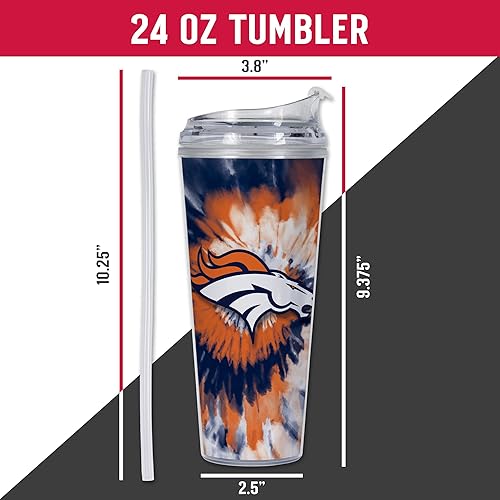 Miniatura 293 de Rico Industries NFL - Vaso de purpurina acrílica de 24 onzas con tapa con bisagras, vaso de doble pared con licencia oficial y popote Tie Dye