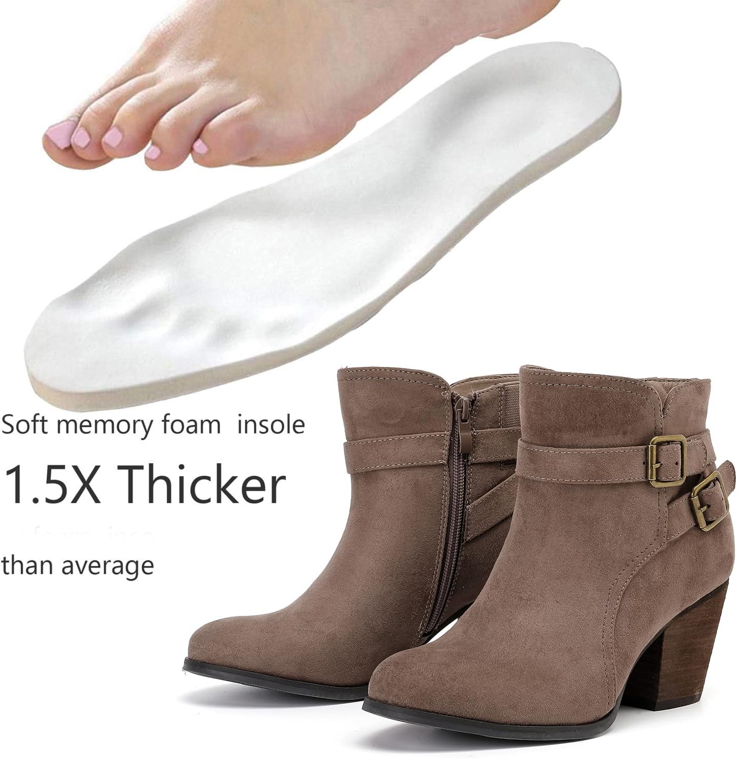 Luoika Women's Wide Width Ankle Boots - Black Brown Short Boots Block Low Heel Side Zipper Booties. - Image 3