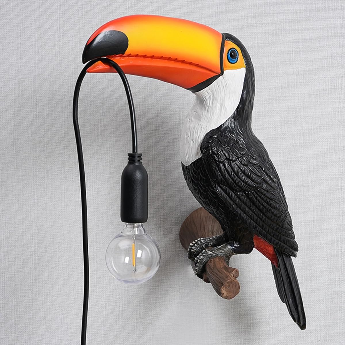 KPLFI Toucan Wall Lamp, Resin Bird Wall Light with E12 Bulb & On/Off Switch, UK Plug, Creative Animal Decorative Lighting Fixture for Bedroom, Living Room, Study, Hallway, Art Room(Colour,Left)