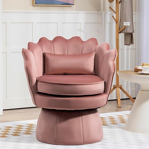 Miniatura 15 de Juego de 2 sillas de acento giratorias de 360°, silla de barril de terciopelo moderna de mediados de siglo, cómoda silla con reposabrazos con forma