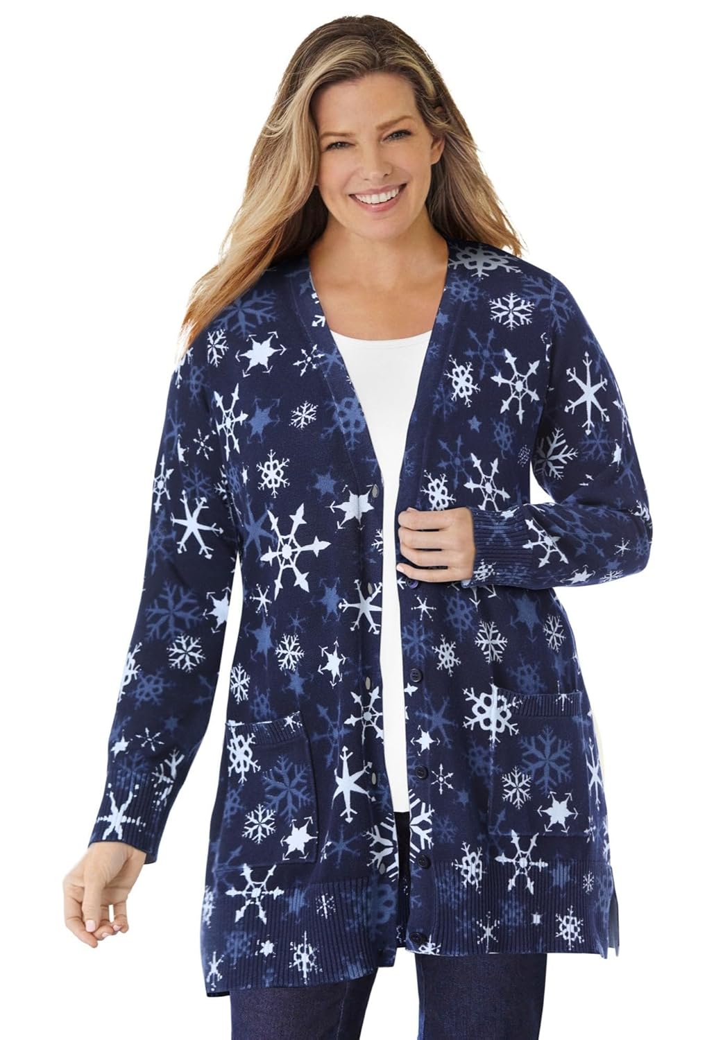 Woman Within Plus Size Perfect Longer-Length Cotton Cardigan