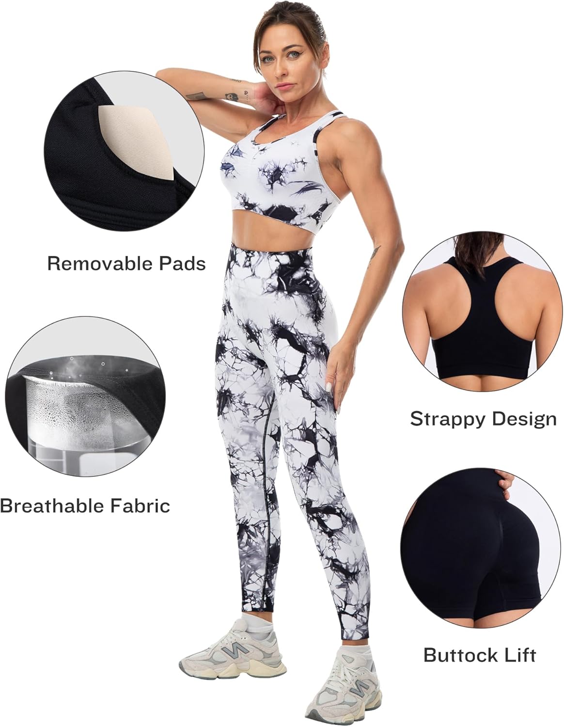 3 Piece Workout Sets for Women Butt Lifting Leggings with High Impact Sports Bra Gym Shorts - Image 2