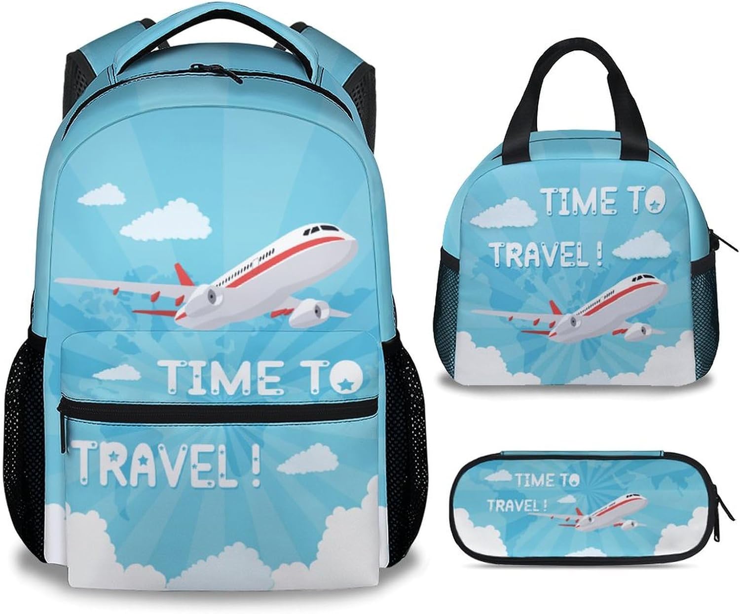 Custom Boys Backpack for School, Airplane Backpacks for Kids, Personalized Large Capacity Daypack for Preschool,Travel, Cartoon Blue Lightweight Bookbag