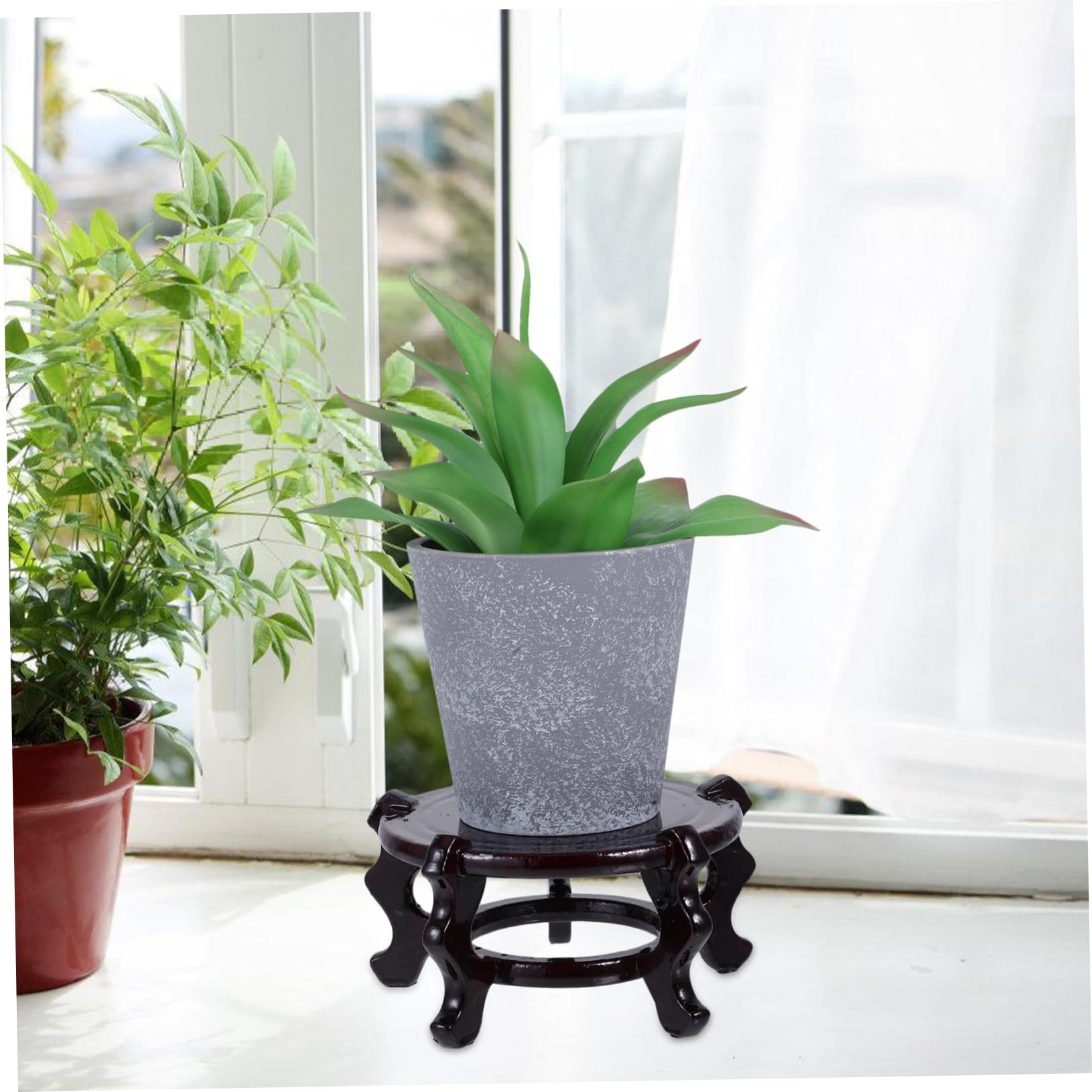 TOYANDONA Soporte para Macetas de Madera Marrón Diseño Versátil y Ahorro de Espacio Base Redonda Paquete de 2 Unidades para Exhibición Creativa de Jarrones y Flores en Interiores