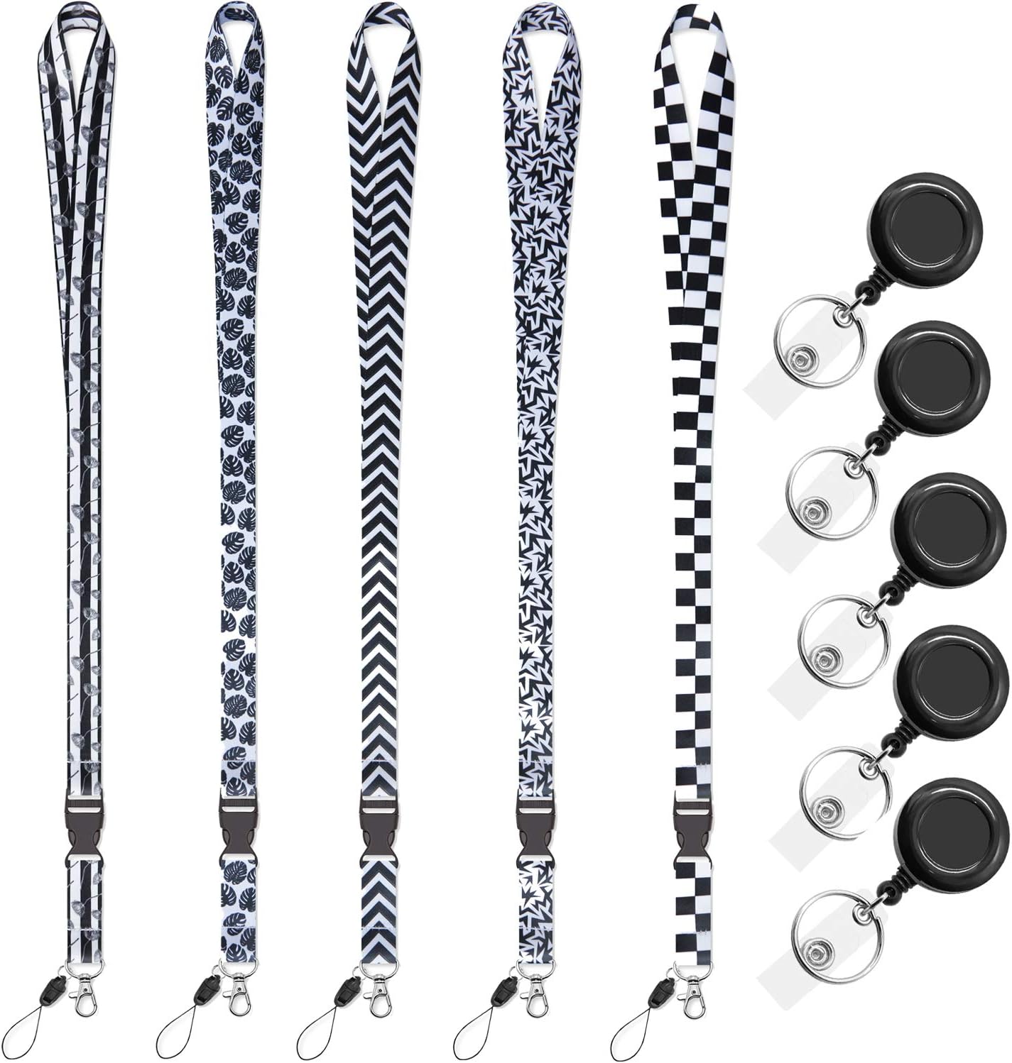 YOUOWO 5 Pack Black&White Cruise Lanyards Quick Release with Vertial Badge Holder and Retractable Badge Reel,for ID Badges Card Holder Office,Neck Lanyard with Reel Clips - Image 5