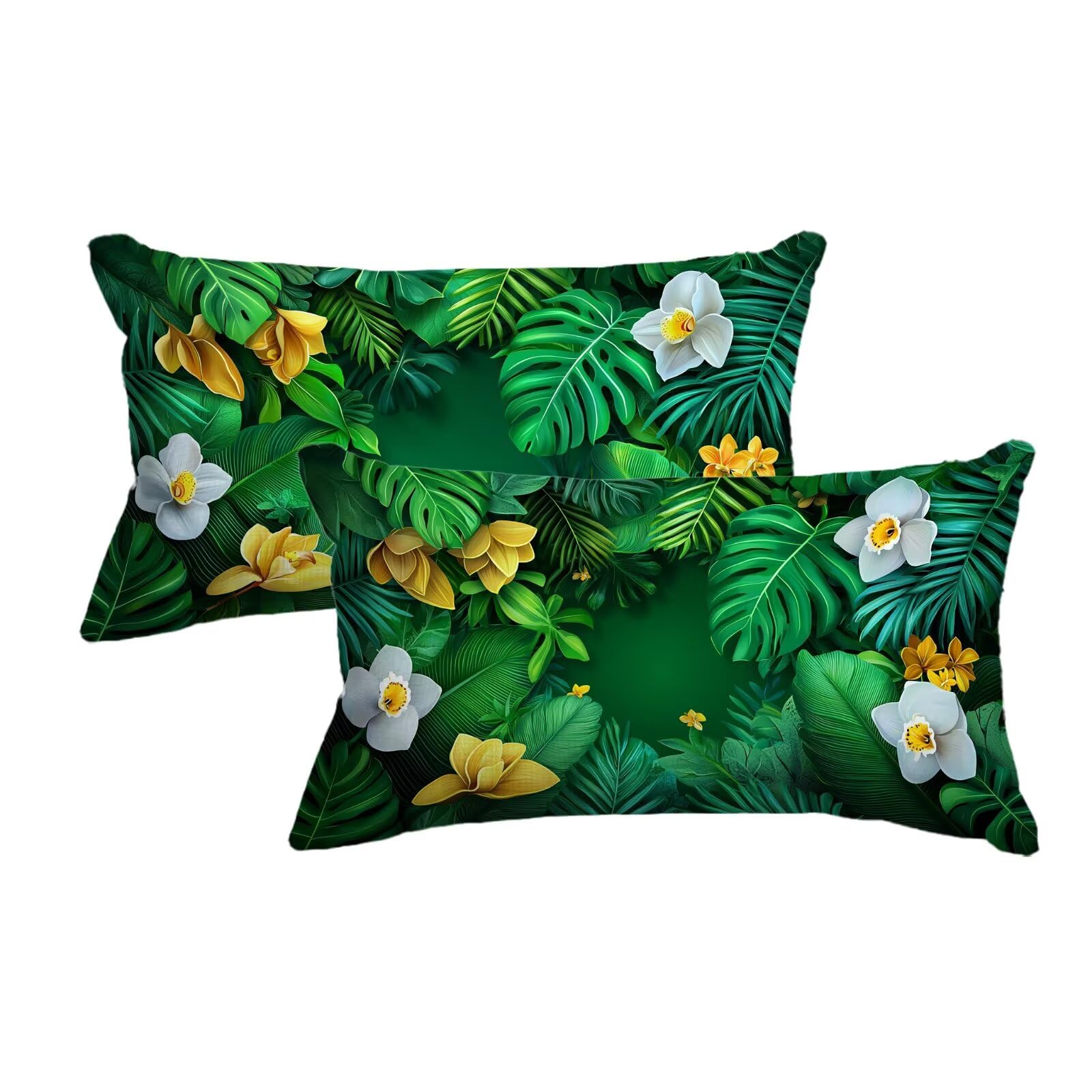 Taie oreiller 40x60 housse coussin vert décoratif au motif végétal exotique chic lot de 2