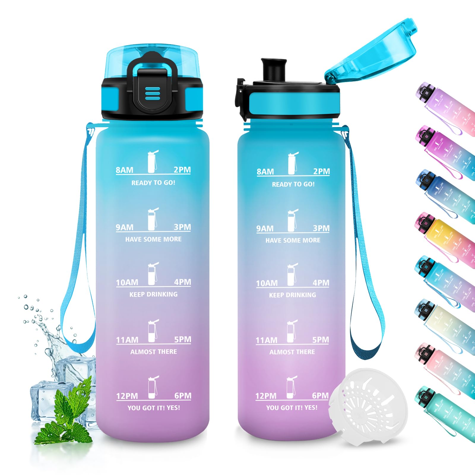 JAPORIA Motivation Water Bottle 1L BPA Free Filter Leakproof Reusable Motivation Water Bottle with Time Marker for School Sports Office Camping