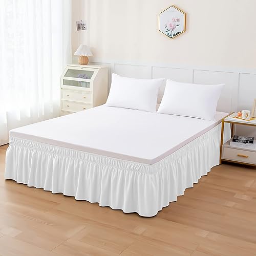 Miniatura 3 de Elegant Comfort Lujosa falda de cama elástica con volantes sólidos y envolventes, con caída a medida de 16 pulgadas, fácil ajuste, calidad premium,