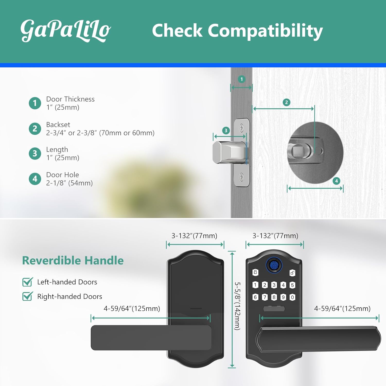 Smart Fingerprint Door Lock with APP Control, Keyless Entry Biometric Door Lever, Electronic Interior Door Handle with KeyPad, 4-in-1 Unlock Methods for Home Security,Black