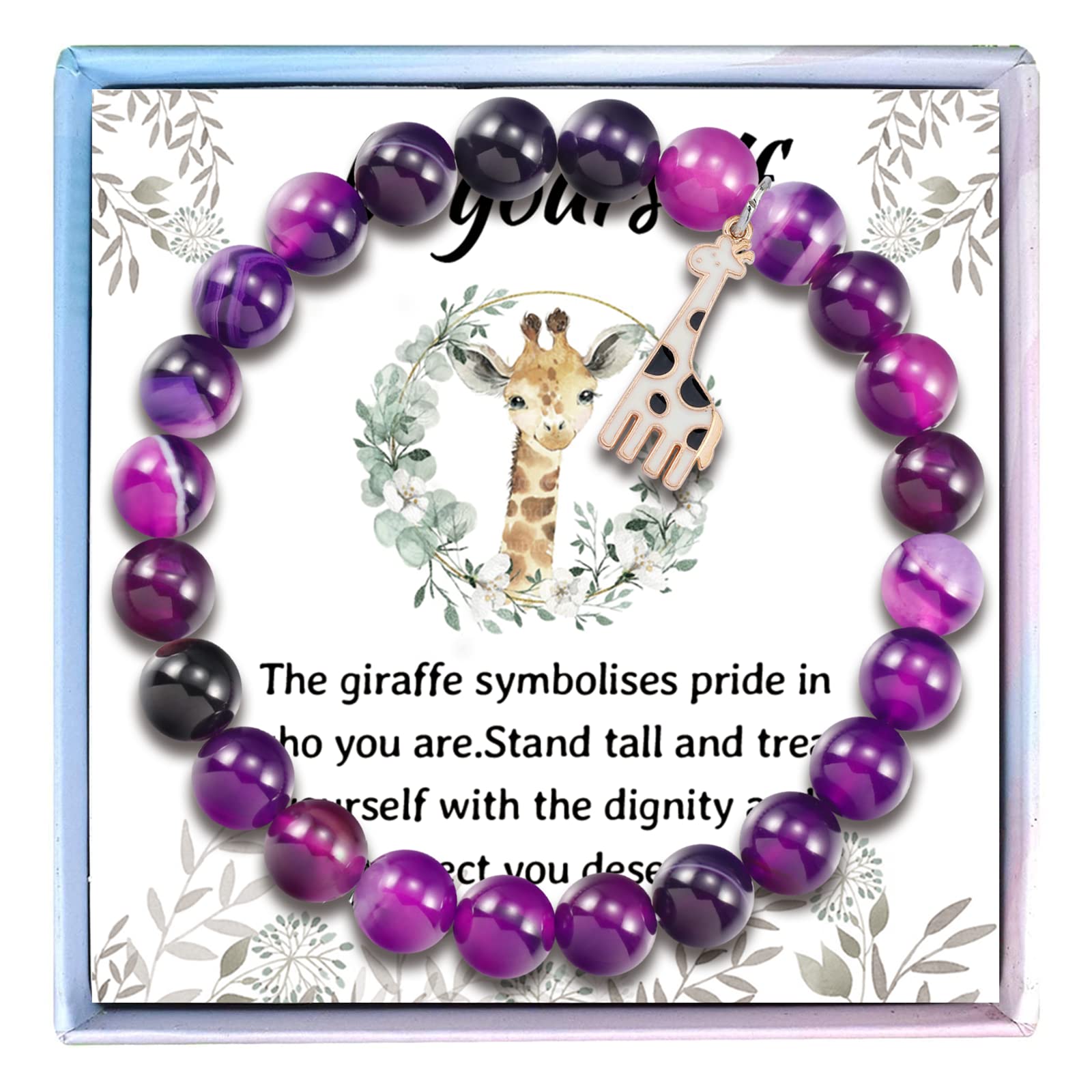 Fullrainbow Cute Giraffe Bracelet for Women - Giraffe Lover Gifts with Natural Stone - Inspirational Jewelry