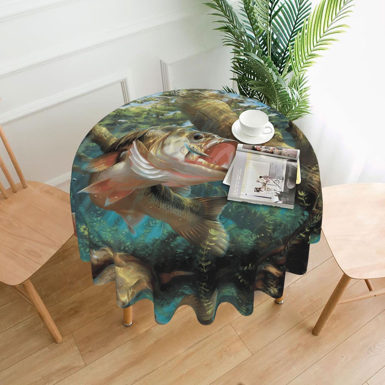 WHJSHOP Swimming Fish Prints Round Table Throw 60 Inch – Waterproof Table Cover for Dining, Coffee Tables, Parties & More - Soft, Wrinkle-Resistant Table Layer