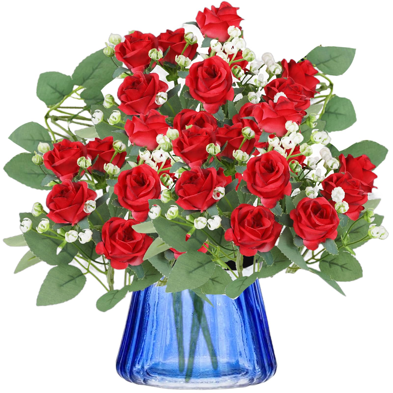 astylishome Faux Flowers 30 Pcs Artificial Roses Flower with Long Stem Fake Rose Realistic Bridal Wedding Bouquet Suitable for Home Party Hotel Garden Office Decor Red 1608 โ image 1