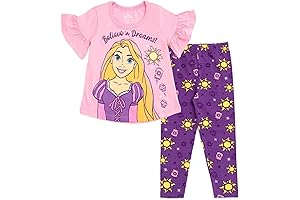 Princess Frozen Moana Little Mermaid Floral Girls T-Shirt & Leggings Outfit Set