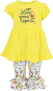 Unique Baby Girls Ruffle Capri Eat Sleep School Repeat Back to School 2pc (5) Yellow