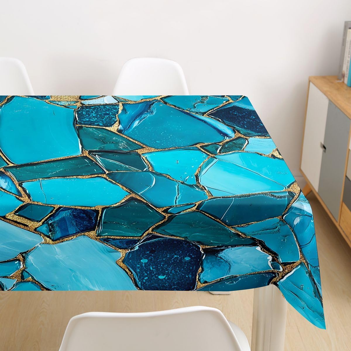 Homewish Navy Blue Stone Tablecloths,Gold Stripes Watercolor Table Cloth,Modern Trendy Table Accessories for Kitchen Dining Room Decor,Luxury Dining-Table Cover,55"x94" image 2