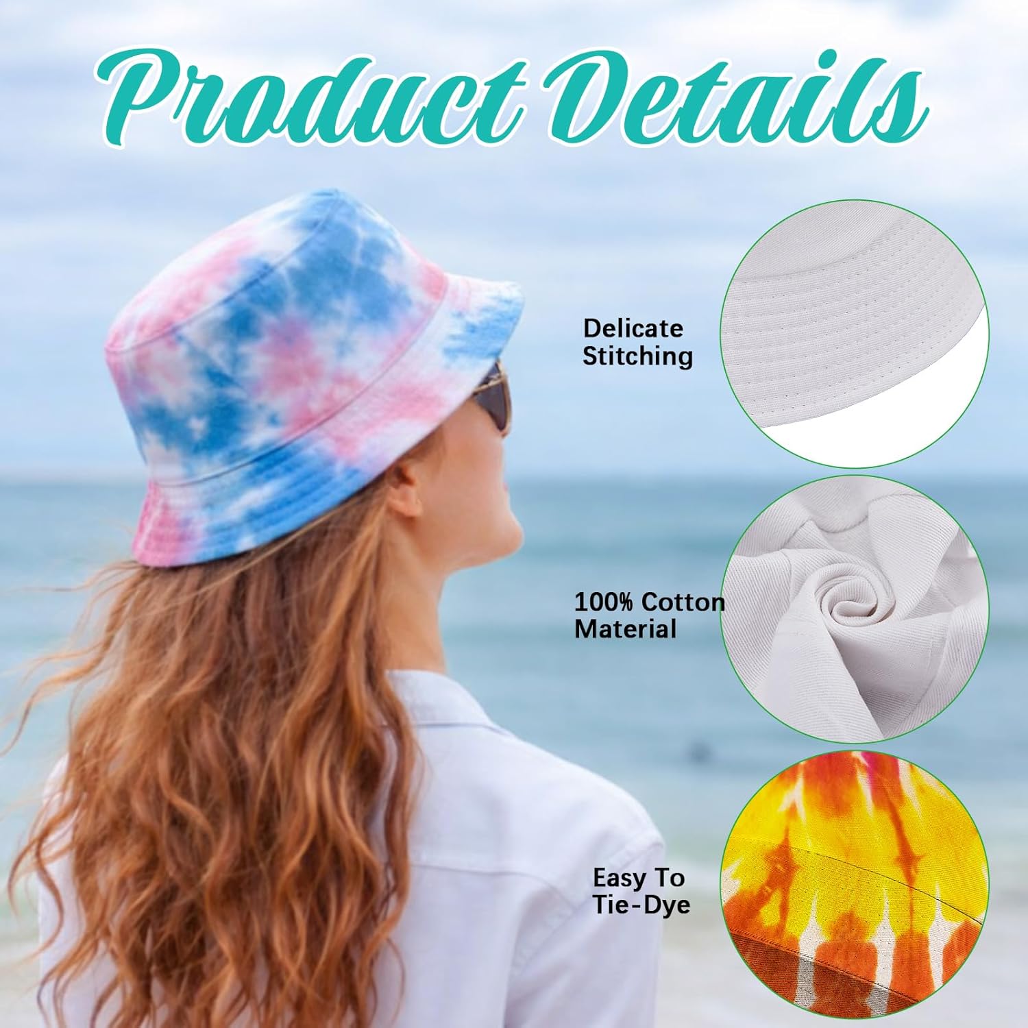 Silkfly 48 Pack Tie Dye Set Include 24 White Cotton Bucket Hat and 24 White Cotton Drawstring Bags for Tie Dye Gift Blank DIY with Accessory for DIY Party Favors