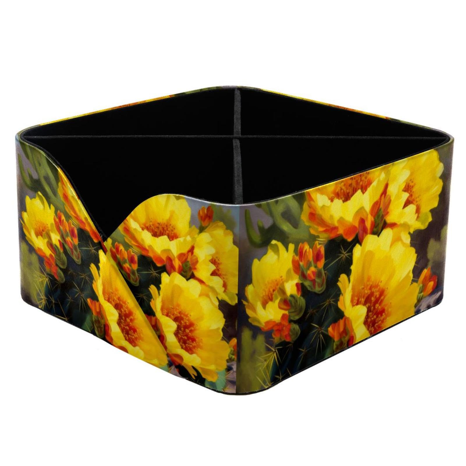 Porte-stylo élégant fleurs de cactus jaunes avec rangement bureau pour pinceaux