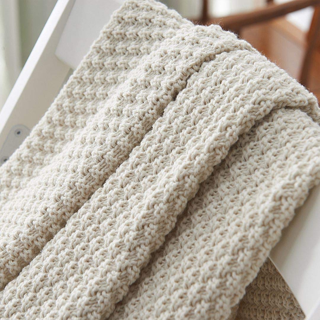 AUSTINCIAGA Coperta in maglia plaid per divano Copriletto Coperta da letto nordico Calda Morbida con frange Fatta a mano Per spiaggia Tutte le stagioni Acrilico
